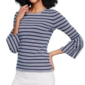 J McLaughlin Classic Navy and White Striped Long Sleeve Top small